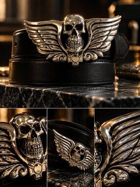 AL BERES #AB101SWP 1.5" "SKULLHEAD PLATE BACK BUCKLE ONLY .925 STERLING SILVER